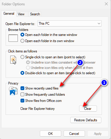 Clear Quick Access History In Windows 11