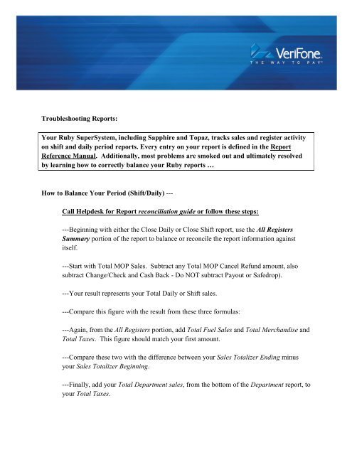 Verifone Ruby 2 Troubleshooting